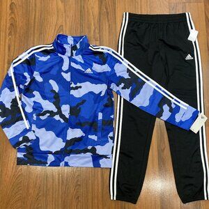 adidas Youth Set Boy's Jacket PANTS Tracksuit 2pc Size 14/16 Black/Blue New